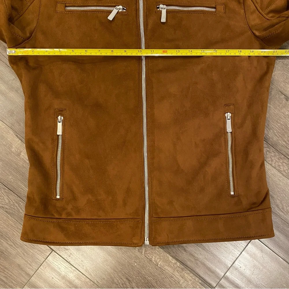 🔥 Zara Faux Suede Biker Jacket in Tan / Brown - Medium - Picture 3 of 5